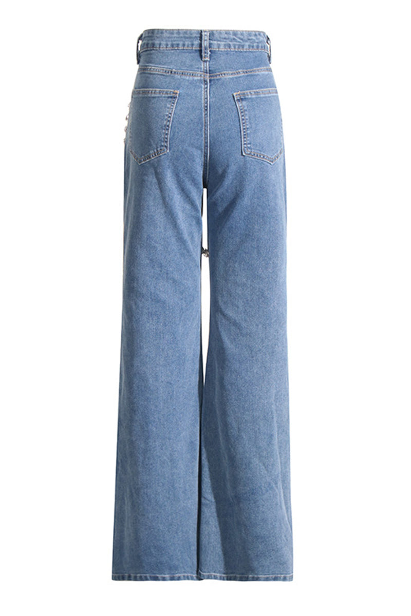 Embellished Spiral High-Waist Jeans
