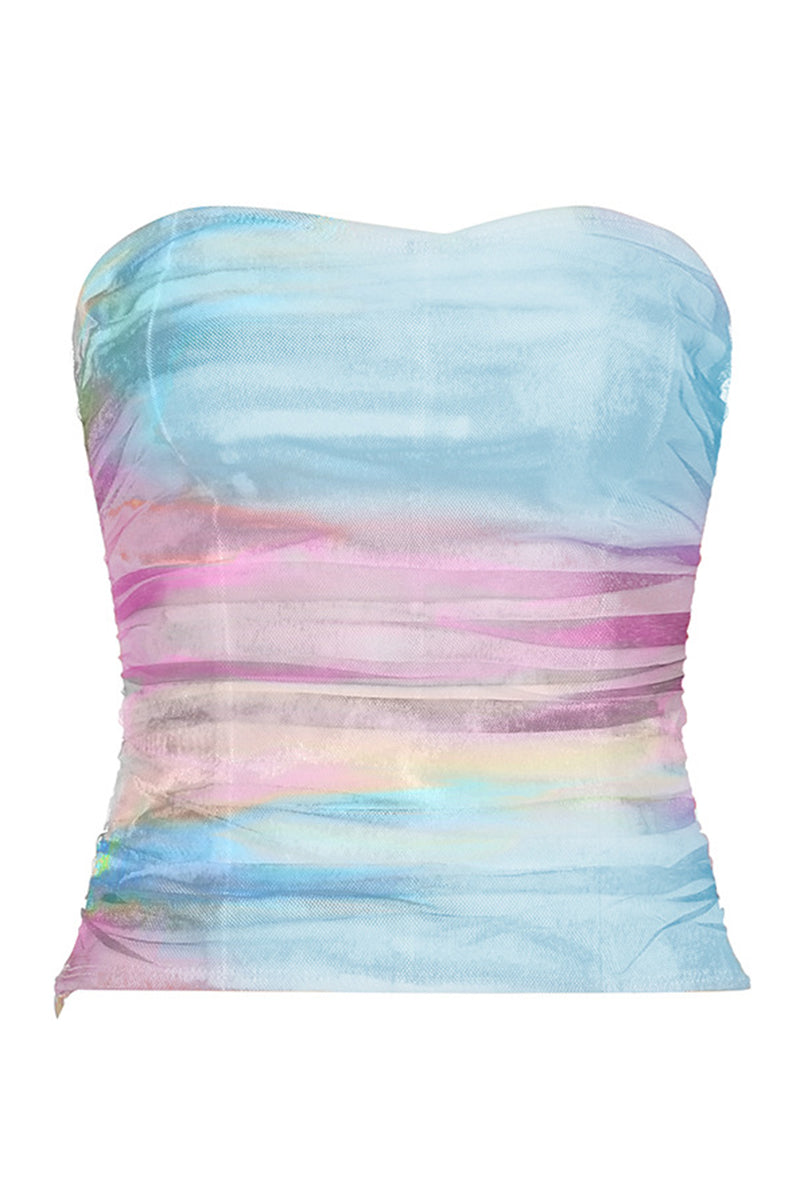 Strapless Ruched Print Tank Top