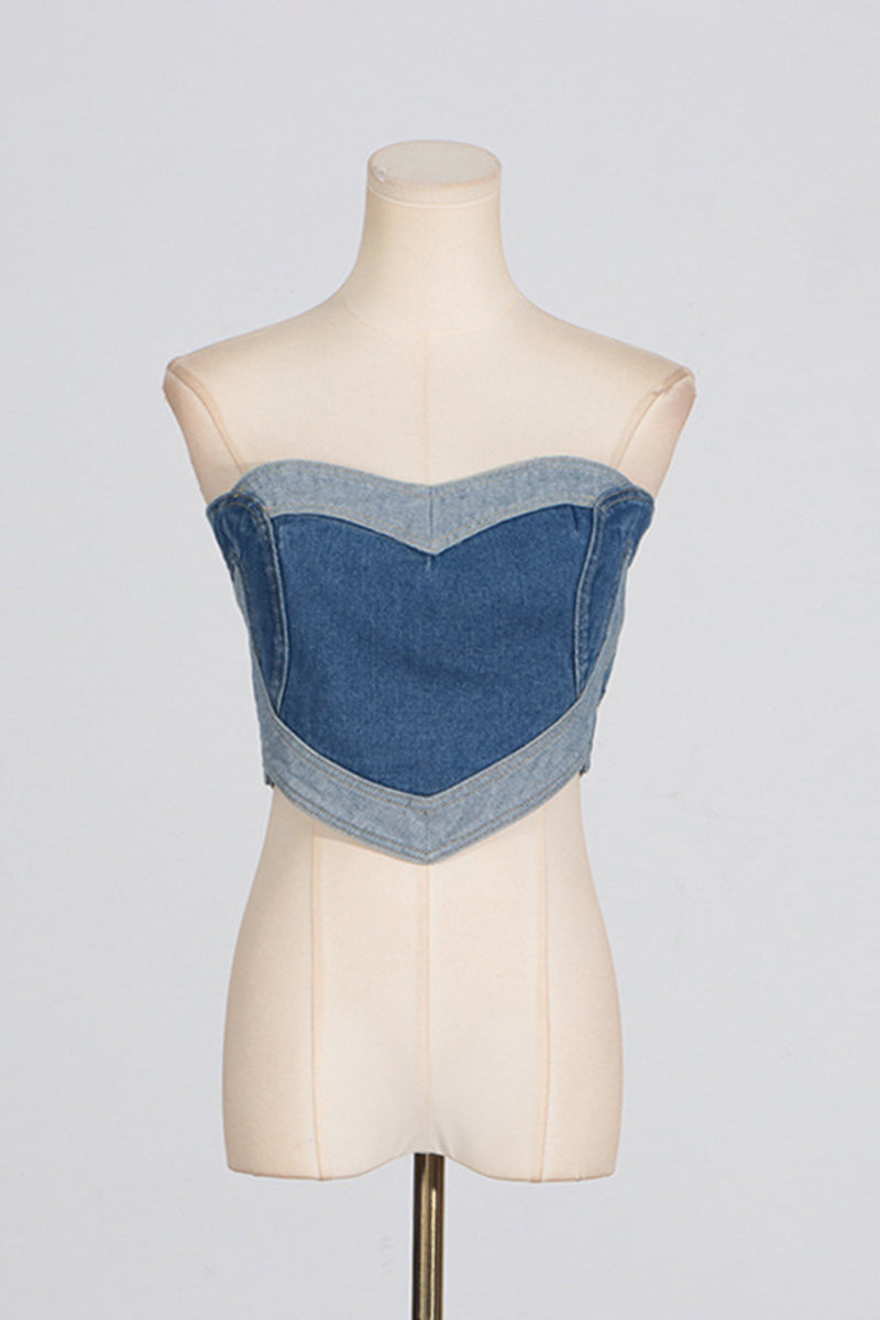 Heart-Shaped Strapless Denim Top