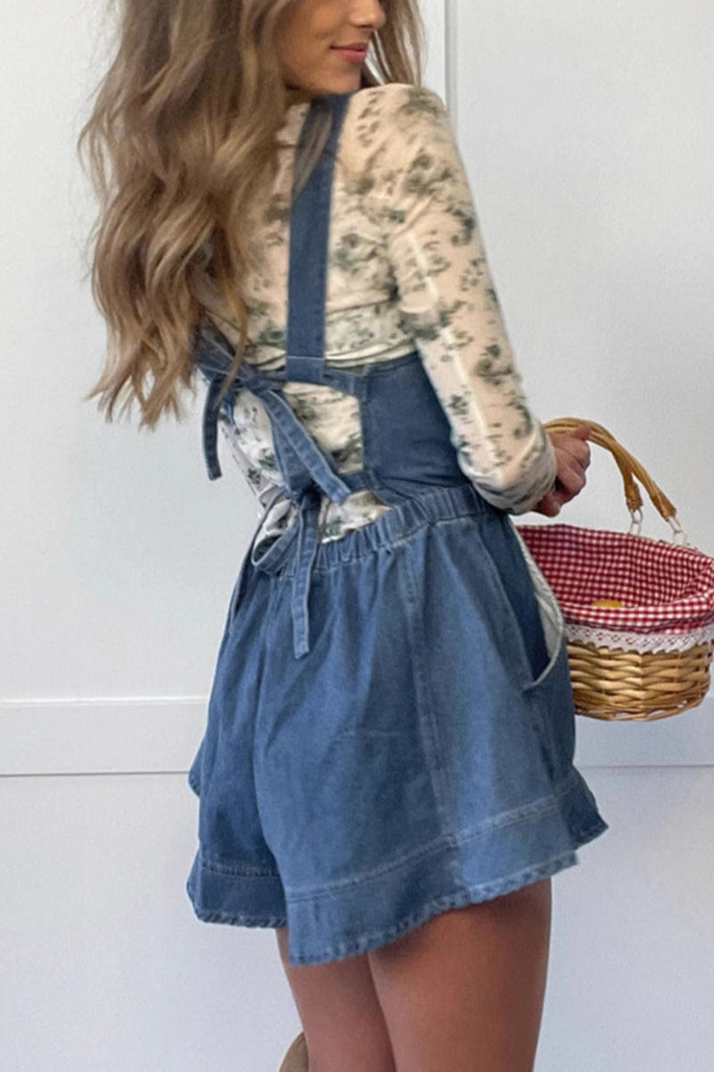 Bow Back Suspender Denim Romper
