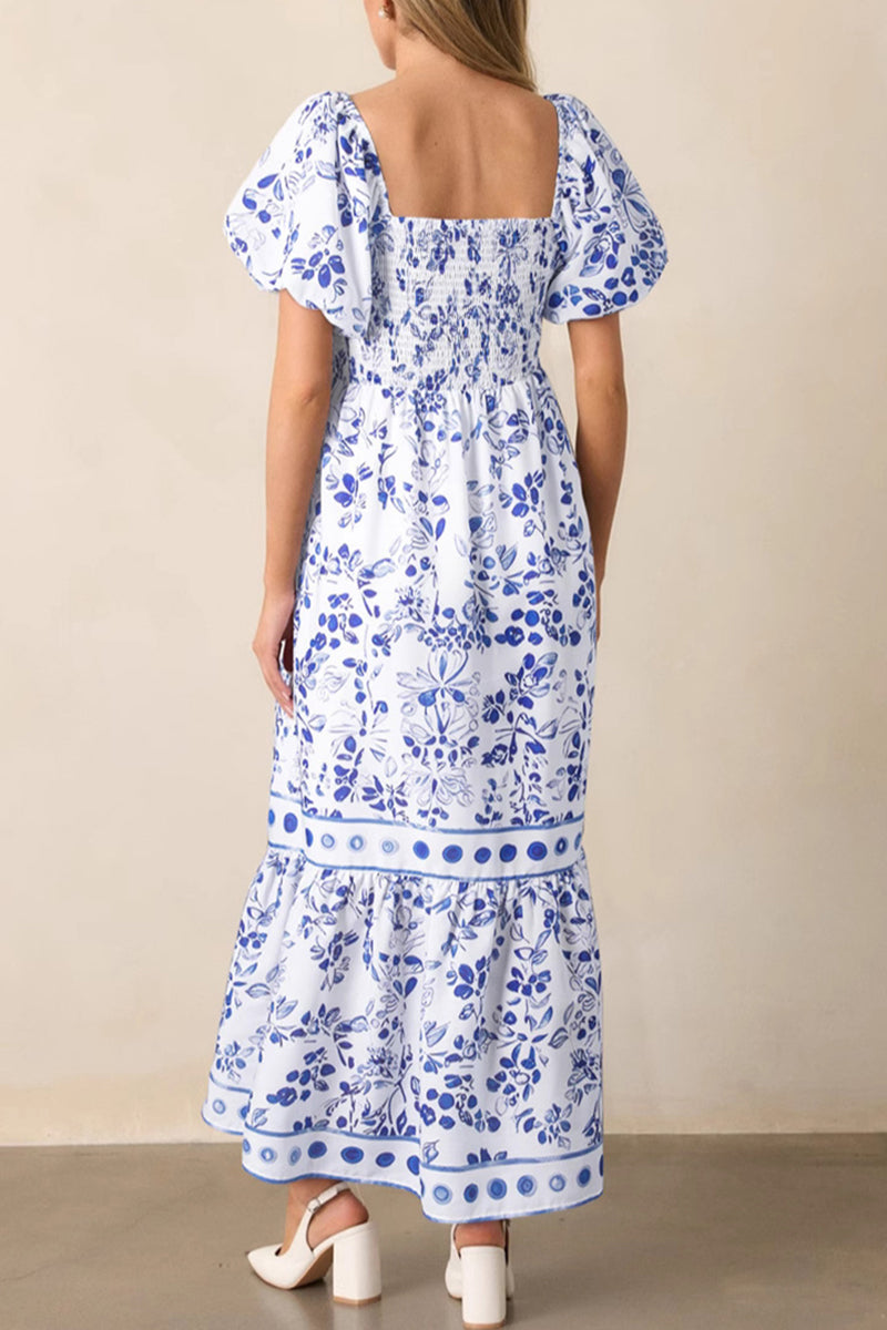Blue and White Tiered Maxi Dress