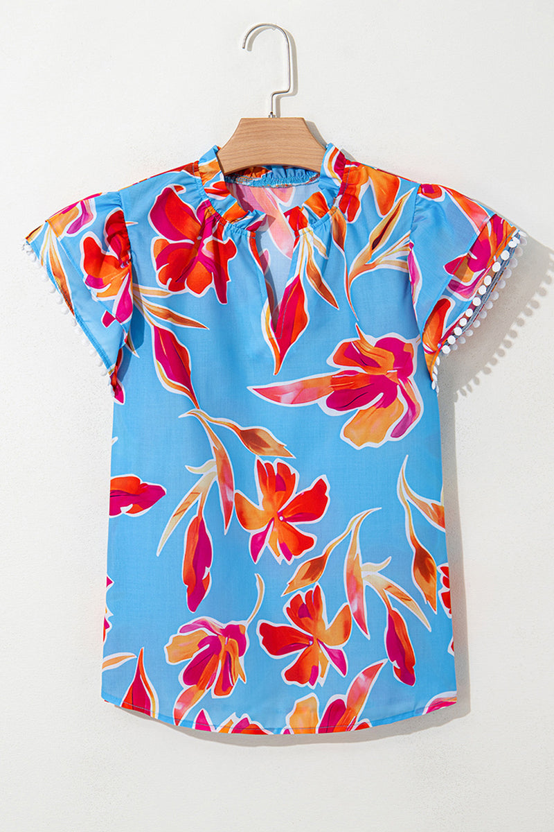 V-Neck Puff Sleeve Floral Top