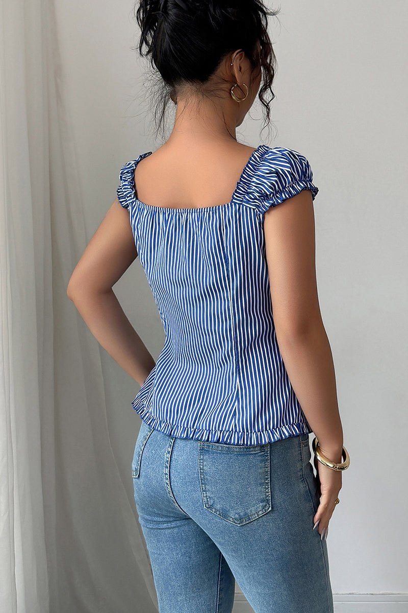 Striped Ruched Sleeve T-Shirt