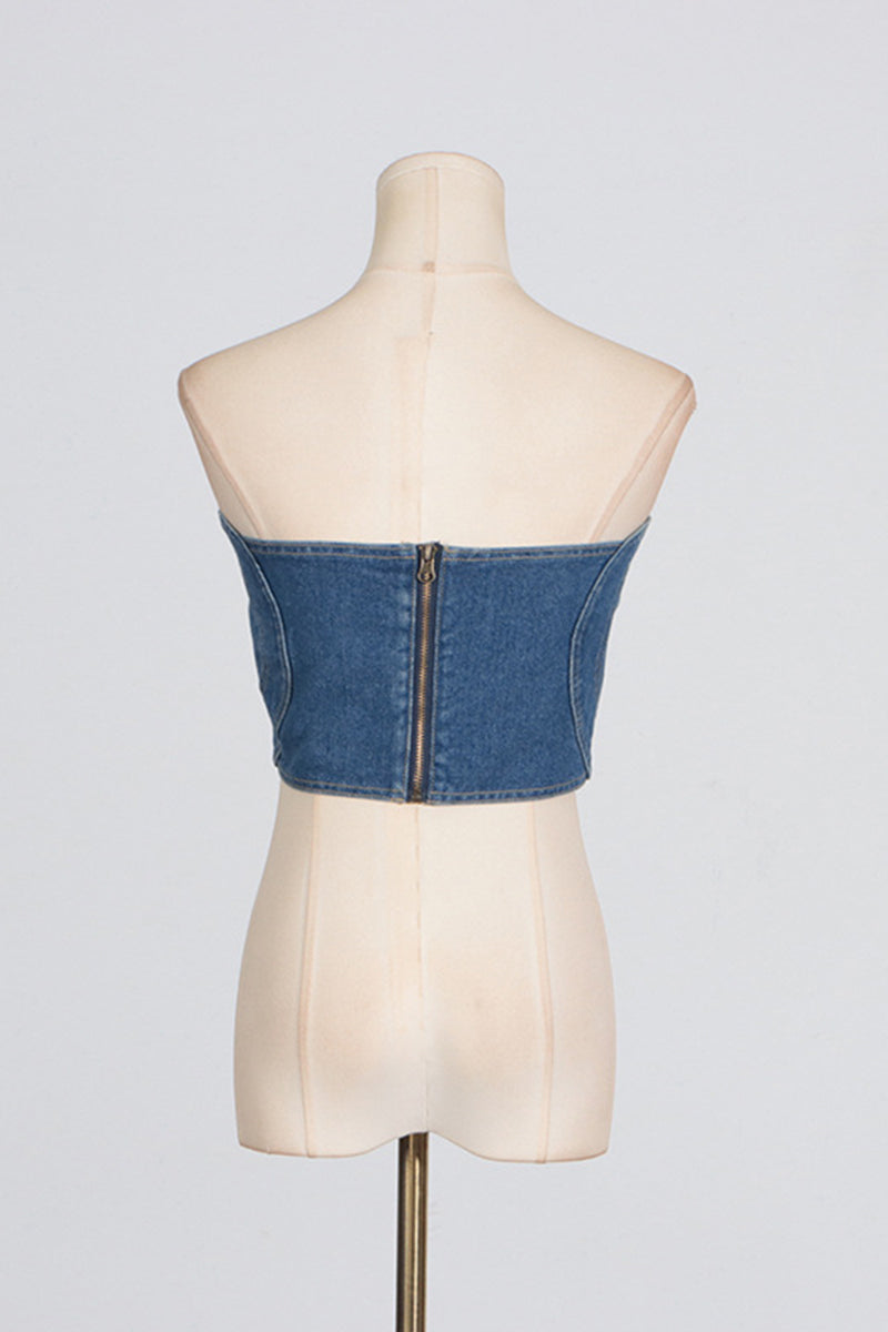 Heart-Shaped Strapless Denim Top