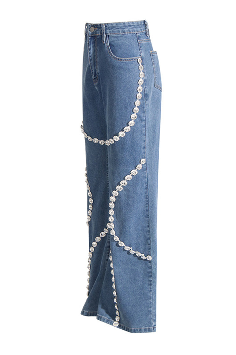 Embellished Spiral High-Waist Jeans