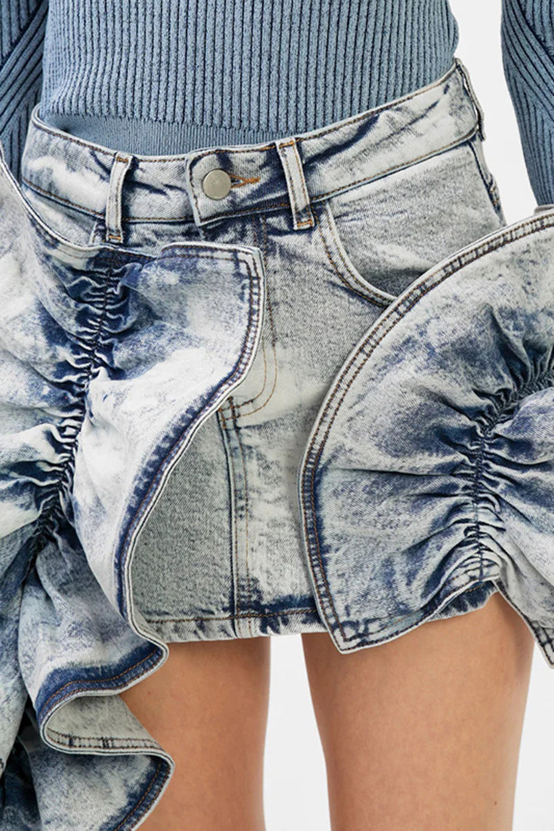 Asymmetrical Ruffle Denim Mini Skirt