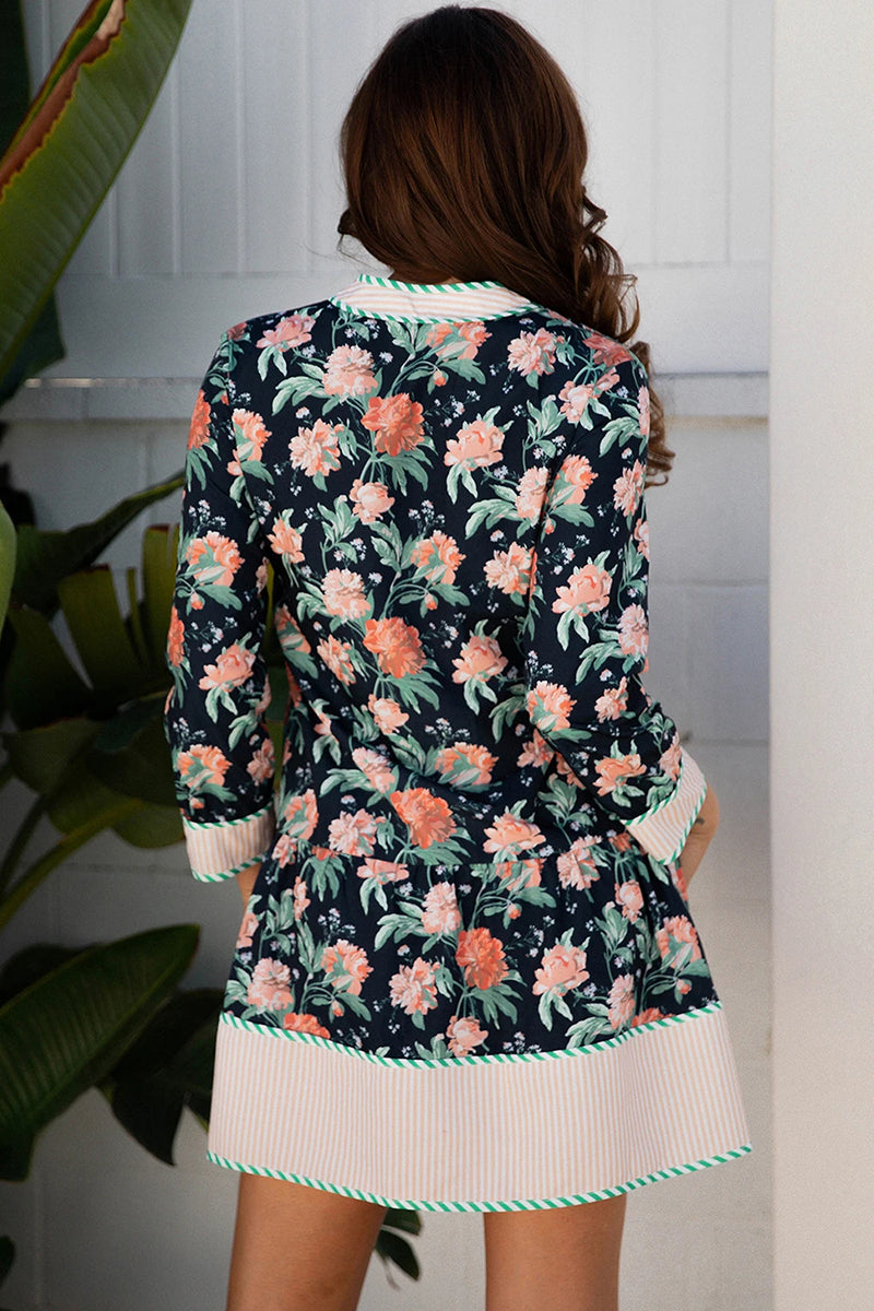 Floral Print Striped Hem Mini Dress
