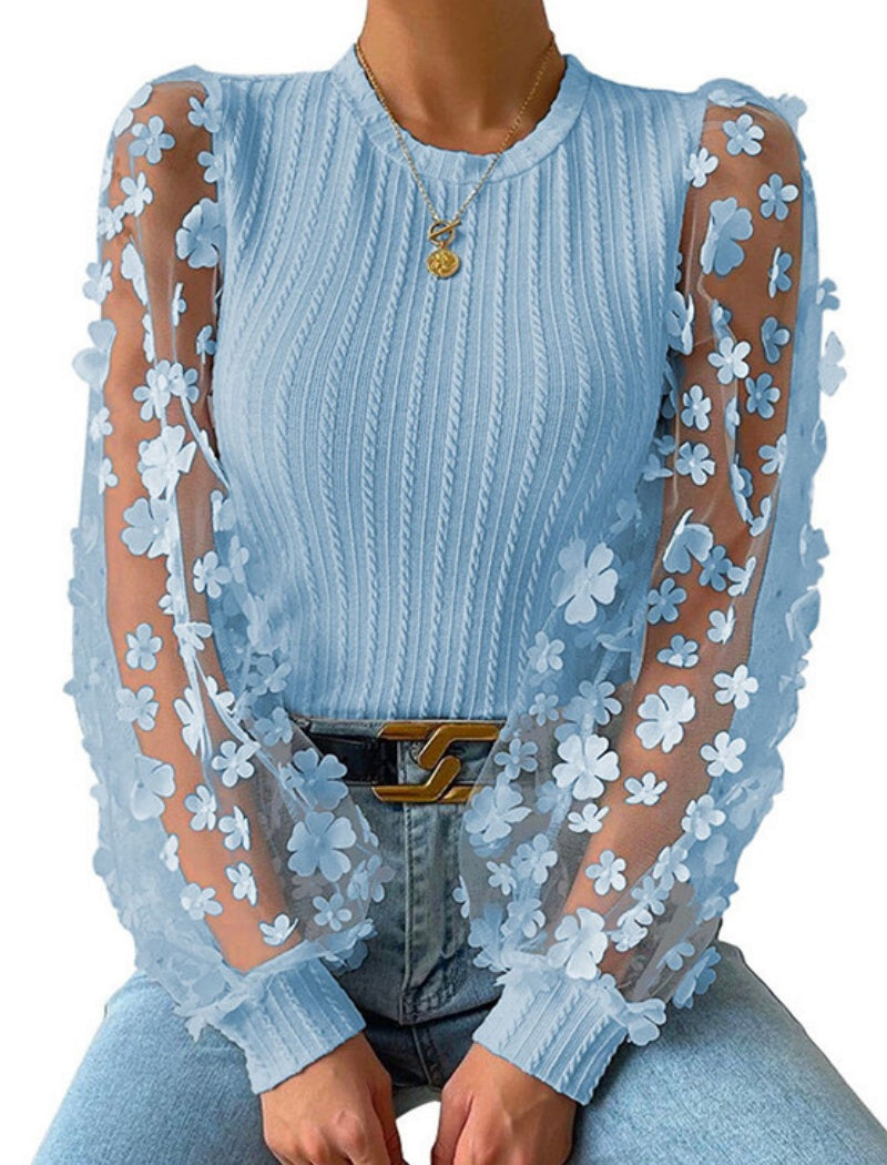 Floral Mesh Sleeve Top