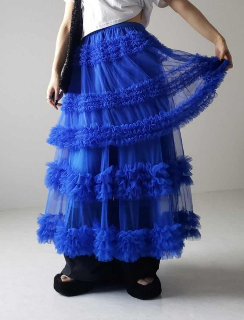 Layered Ruffle Tulle Maxi Skirt