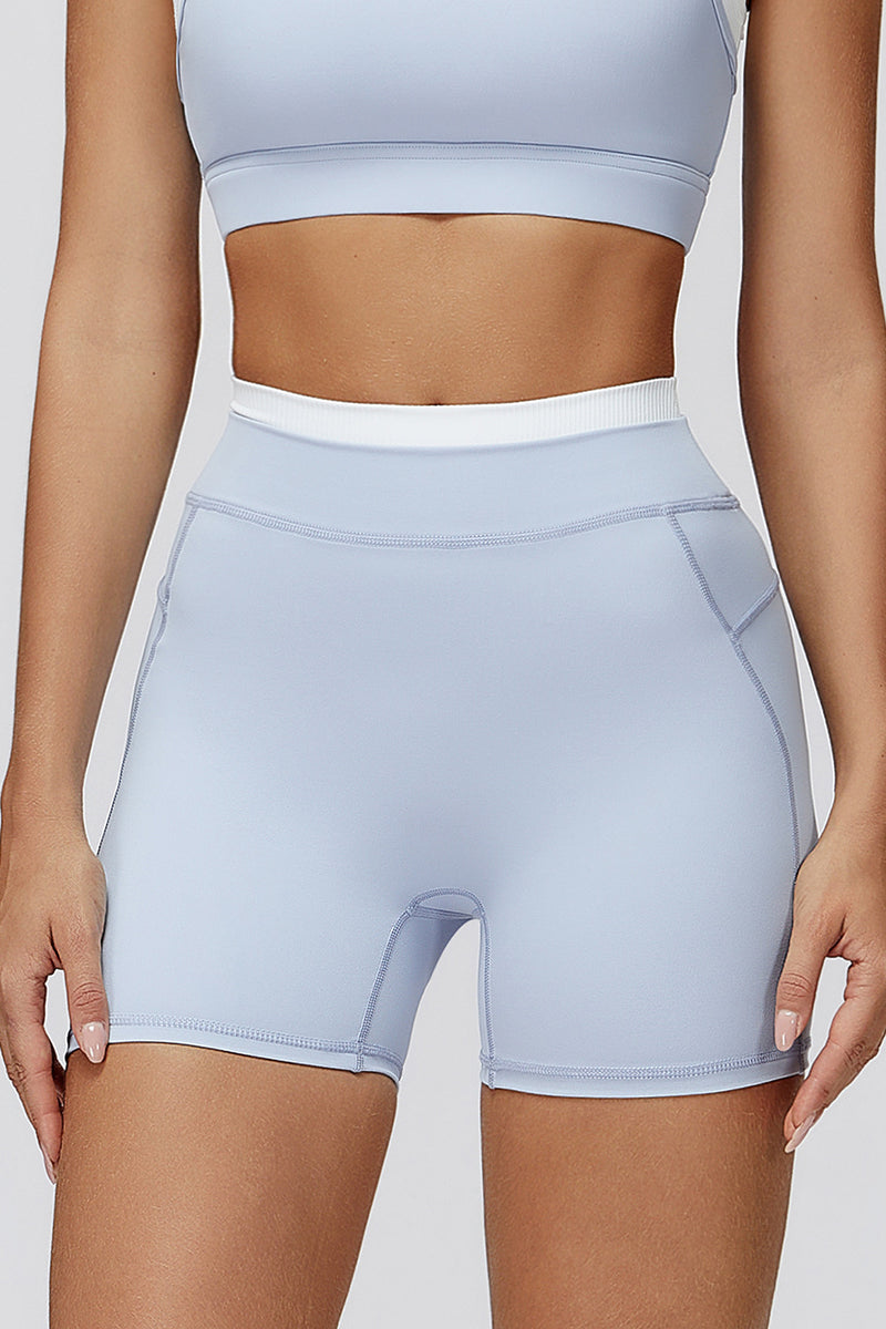 High Waist Active Shorts with Contrast Trim