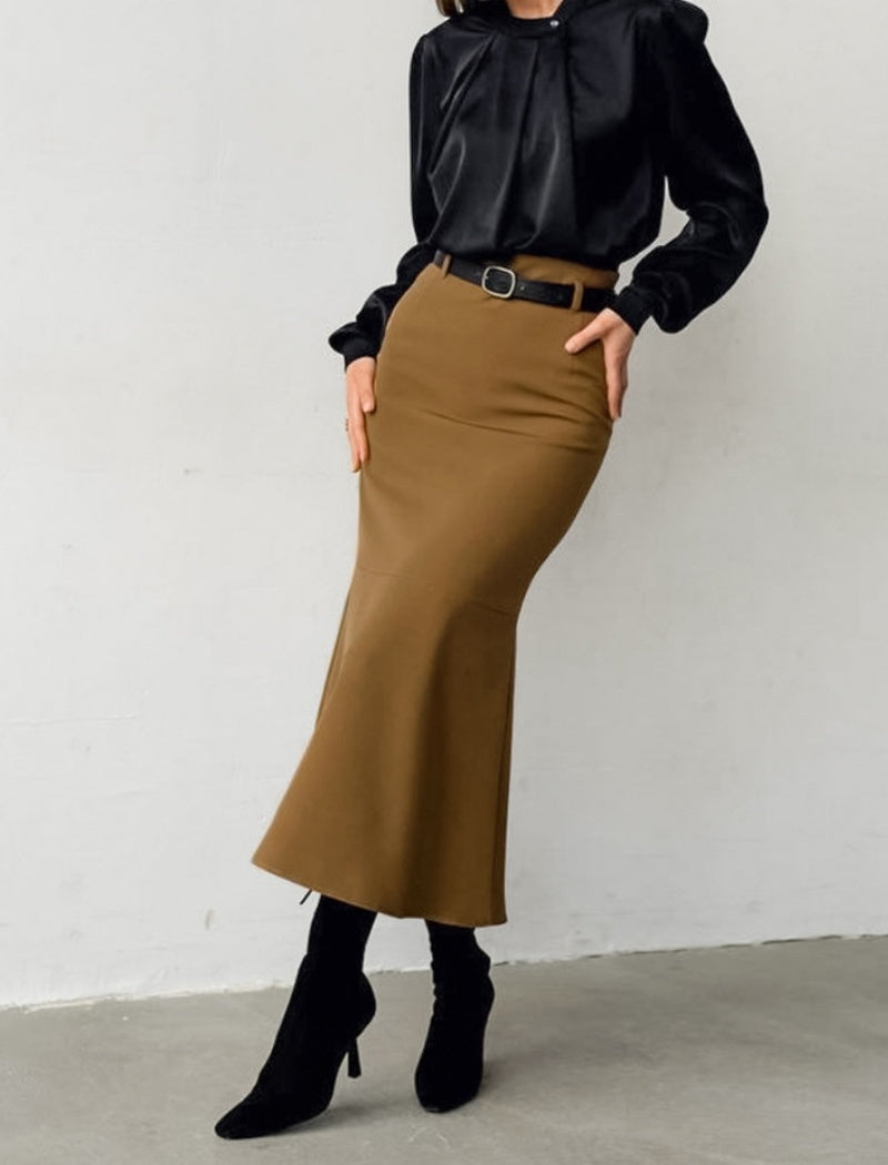 High-Waisted Fishtail Midi Skirt