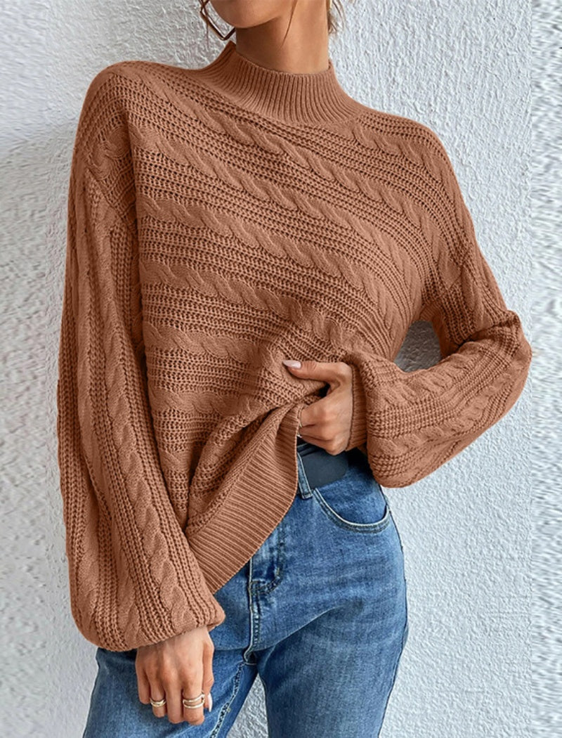 Cable Knit Sweater with Lantern Sleeves