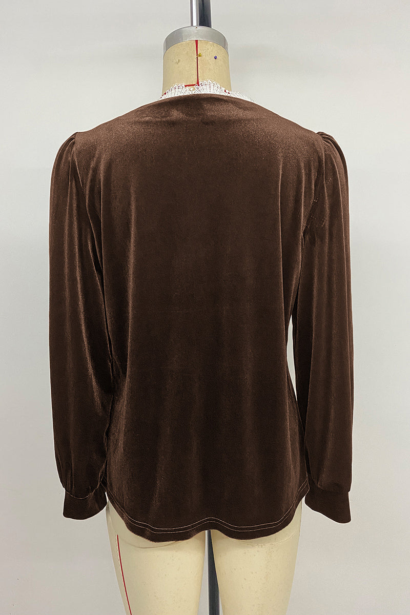 Lace Trim Button-Up Blouse