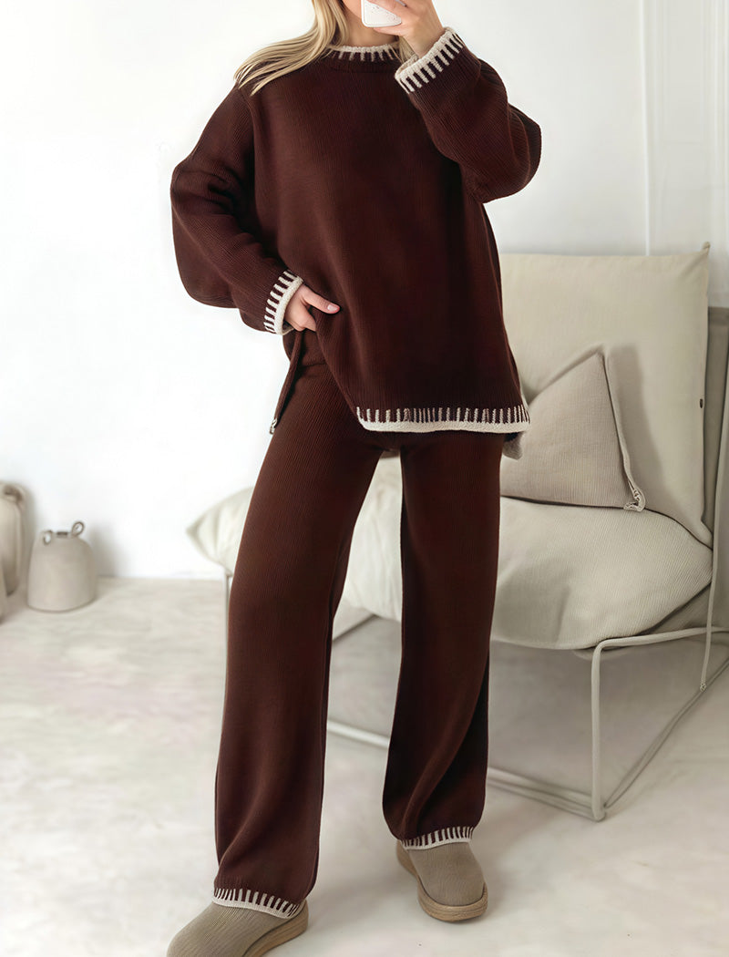 Contrast Trim Knit Lounge Set