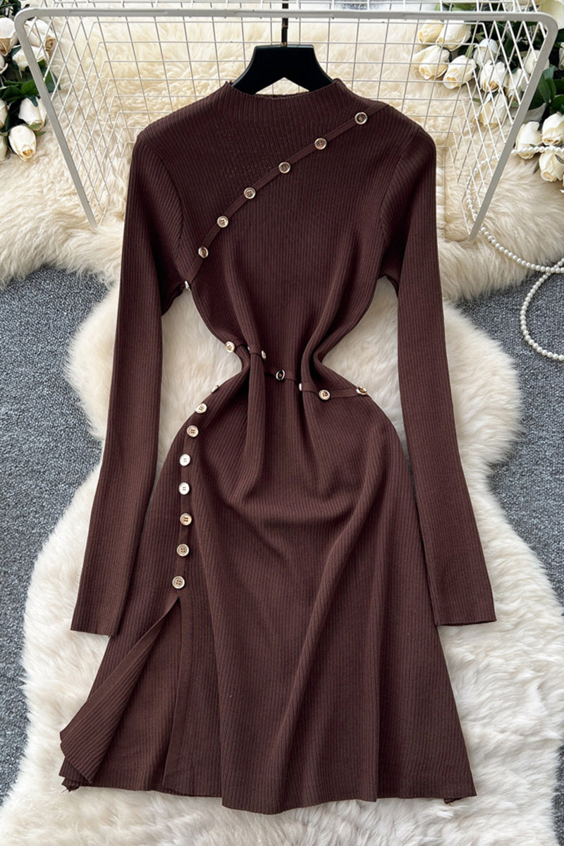 Asymmetric Button Detail Casual Dress