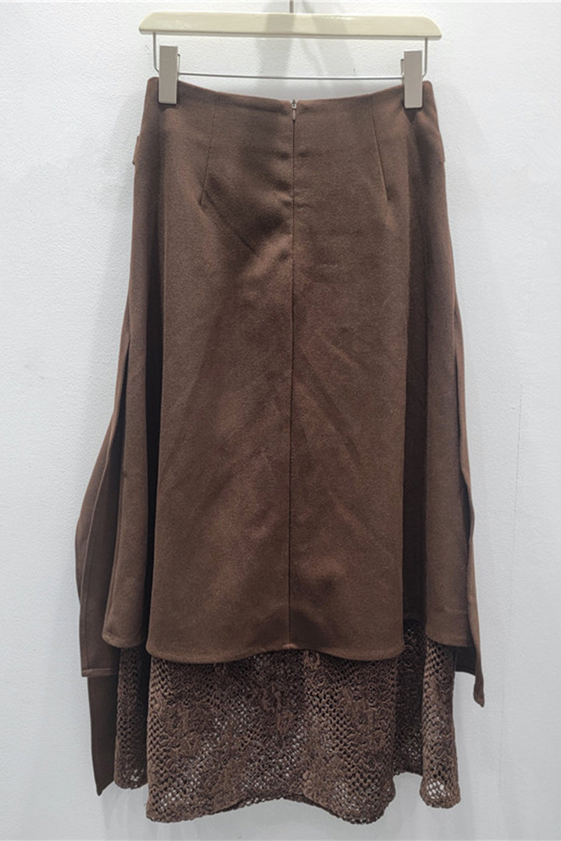 Elegant Draped Midi Skirt with Lace Accent