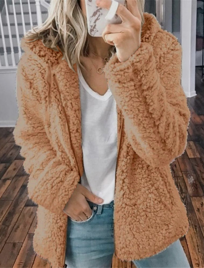 Hooded Plush Zip-Up Jacket