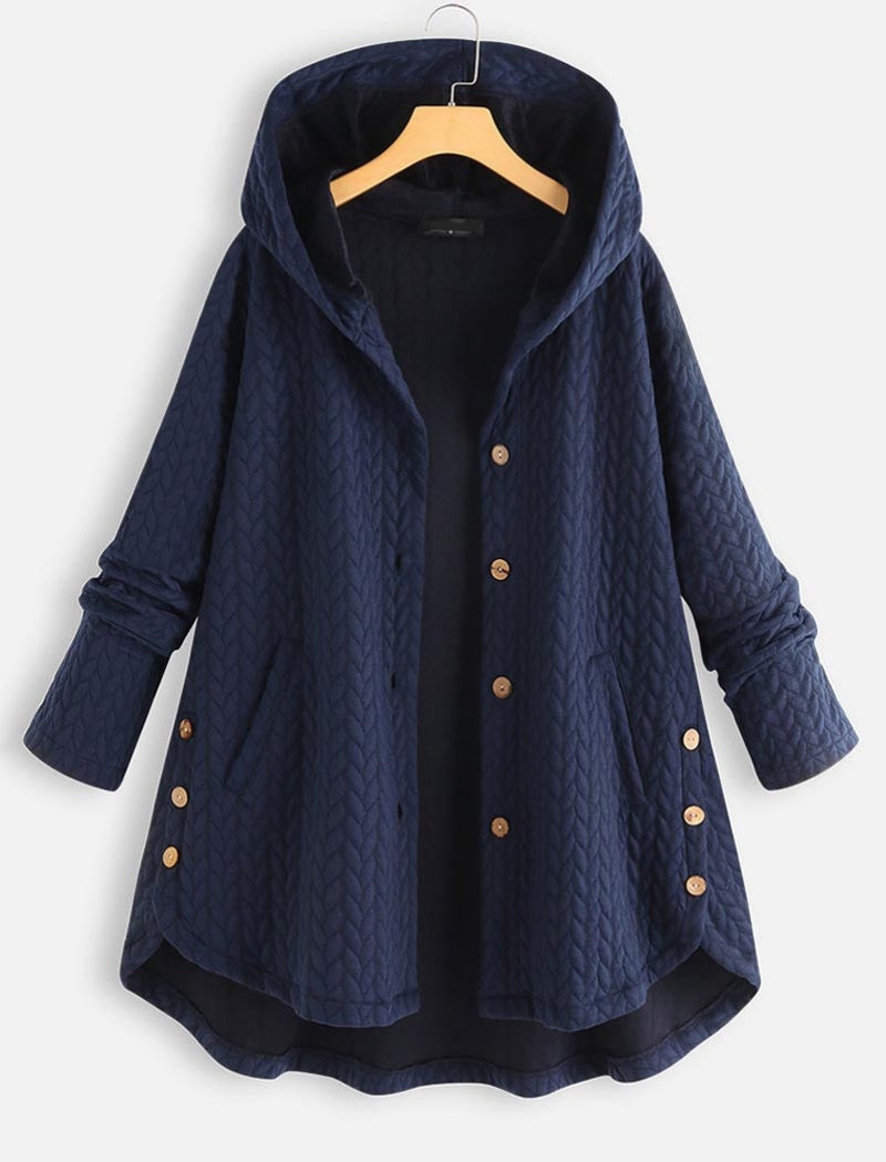 Hooded Quilted Button-Up Coat