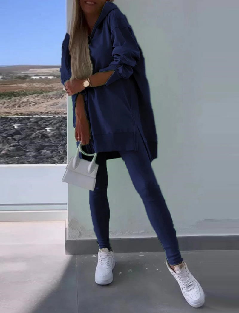 Solid Hoodie and Leggings Set