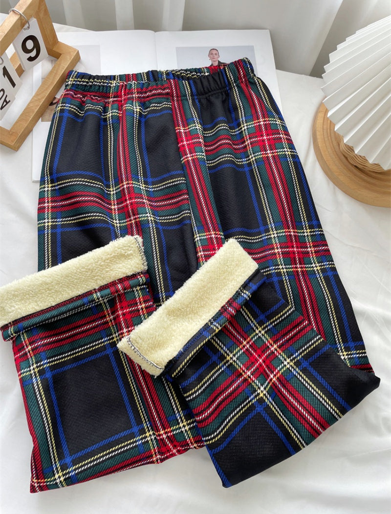 High-Waisted Plaid Straight-Leg Pants