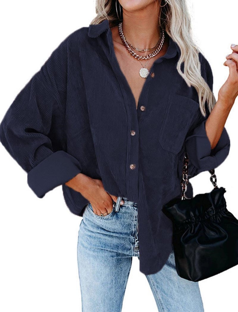 Oversized Corduroy Button-Up Shirt