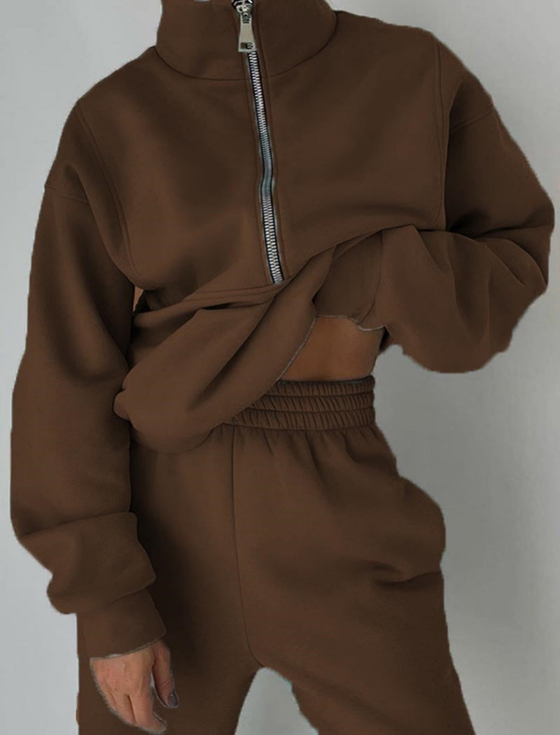 Cropped Zip-Up Jacket and Joggers Set