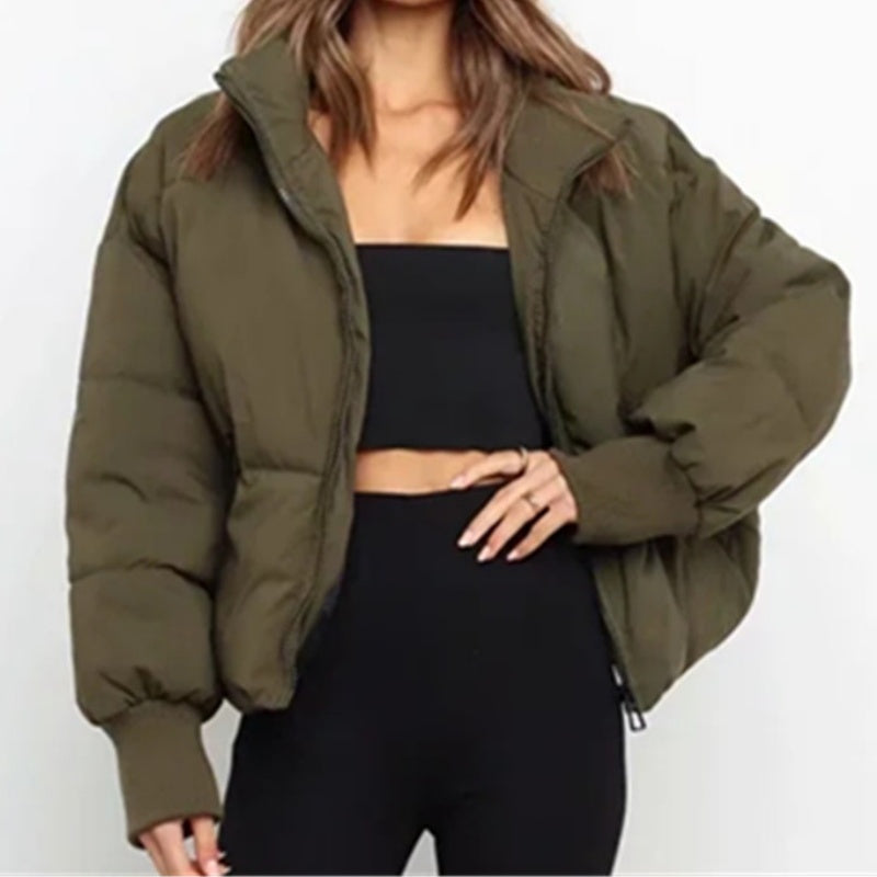Cropped Puffer Jacket with Zip Closure