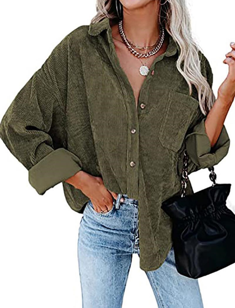 Oversized Corduroy Button-Up Shirt