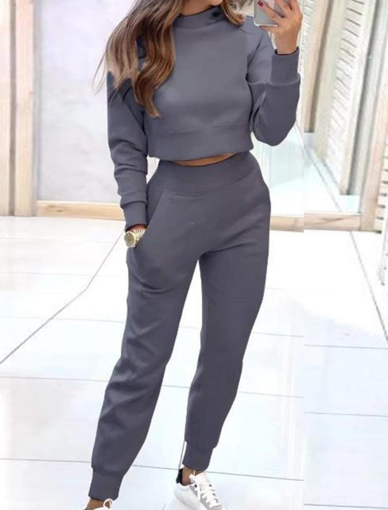 High-Neck Cropped Top and Jogger Pants Set