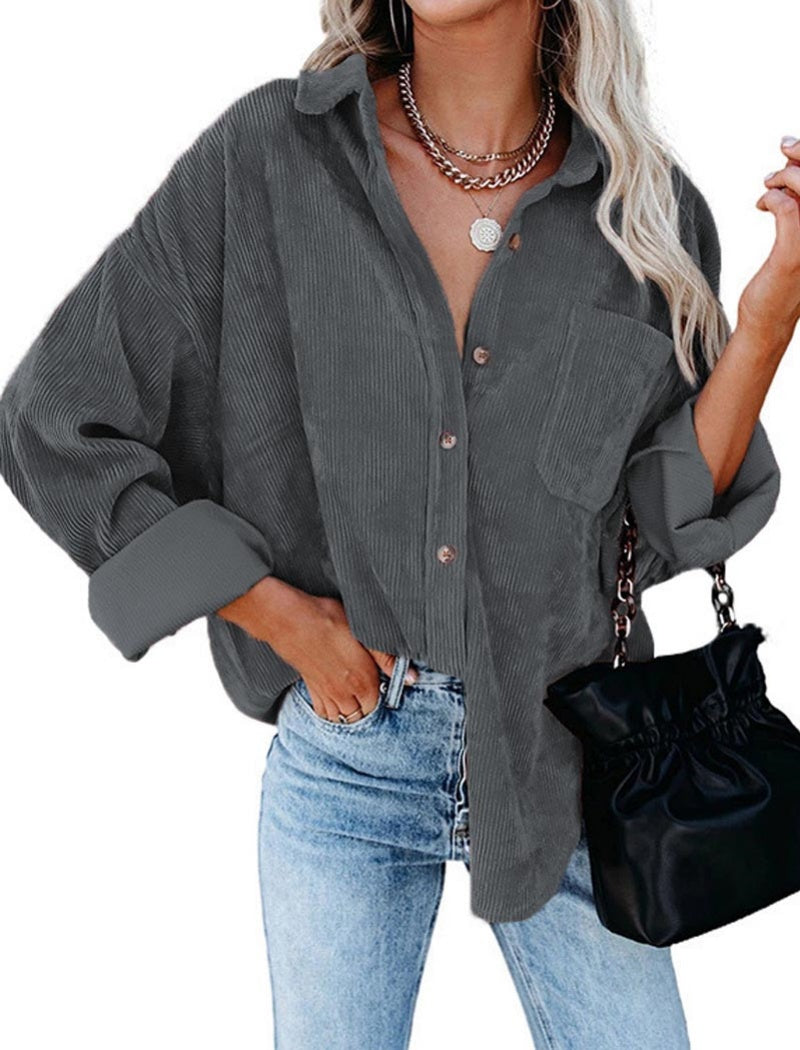 Oversized Corduroy Button-Up Shirt