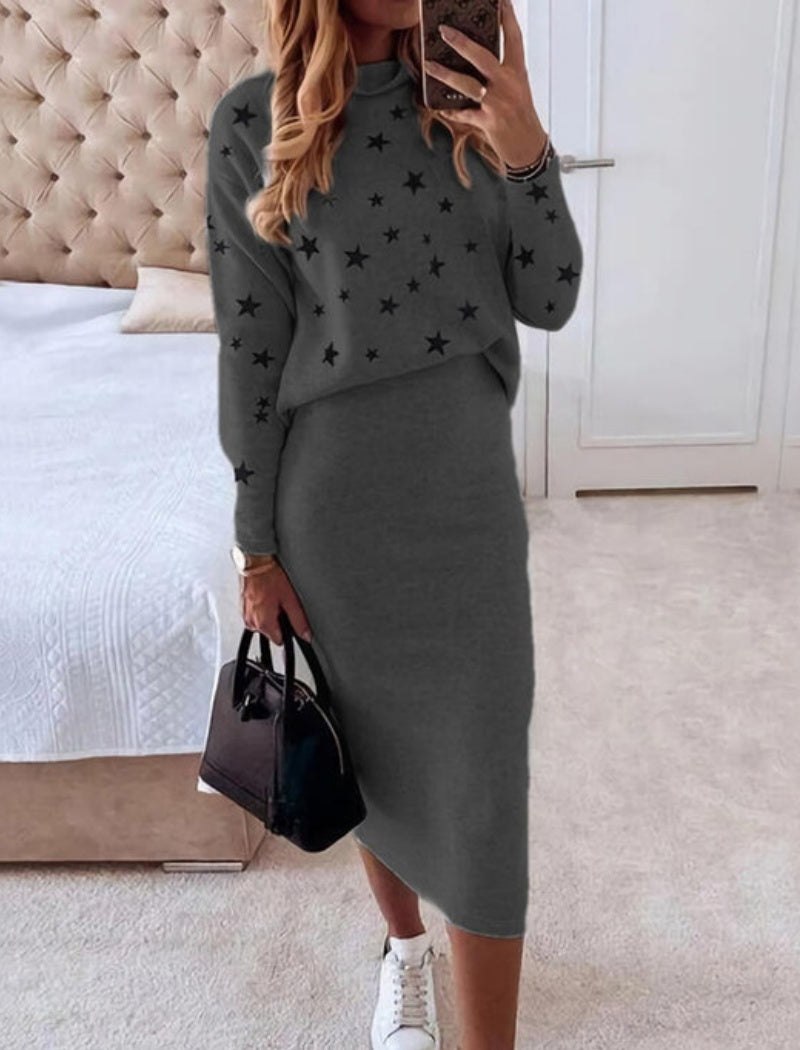 Star Print Sweater and Skirt Set