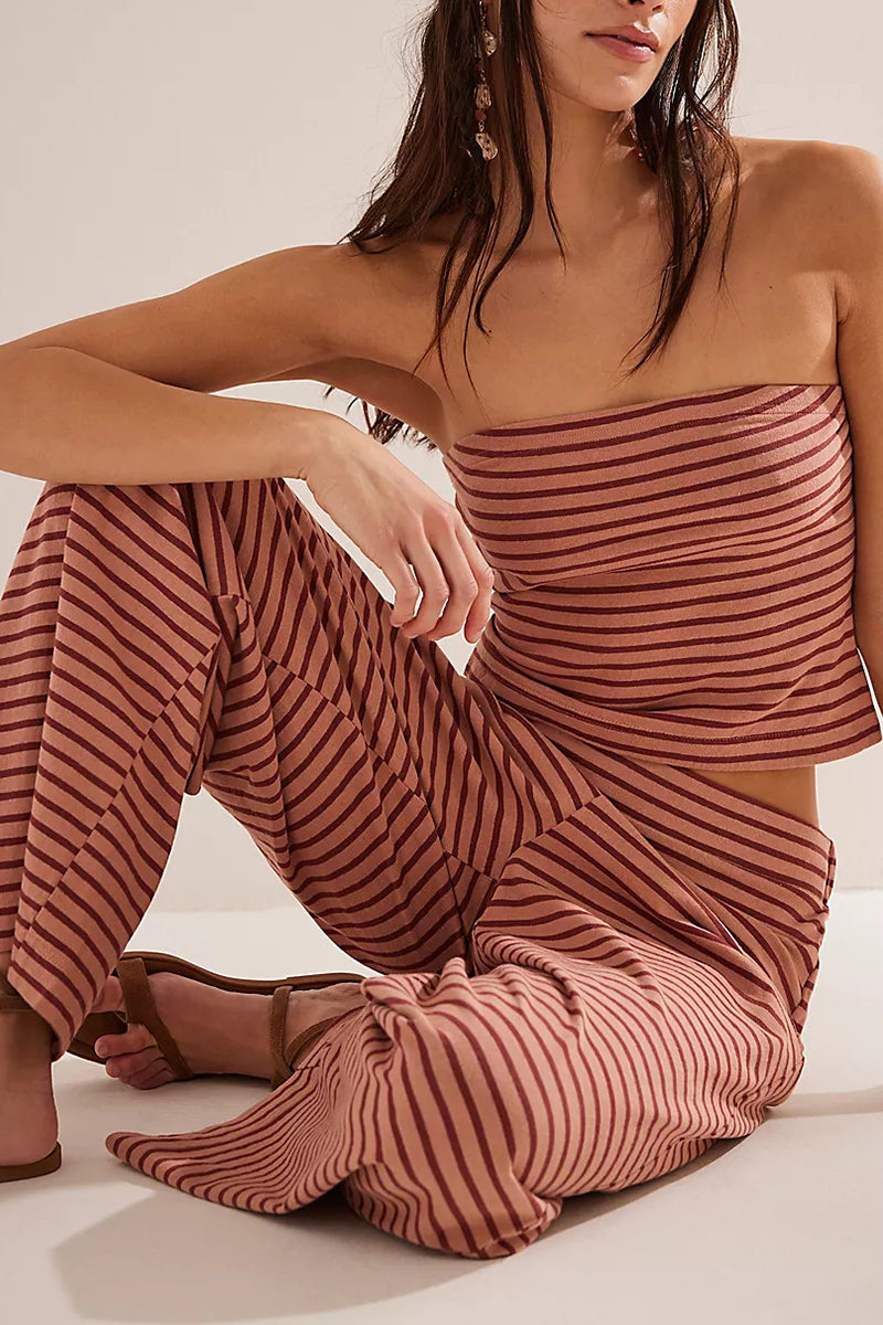 Strapless Striped Casual Top Set