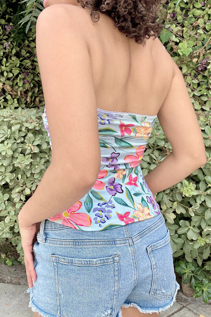 Strapless Ruched Print Tank Top