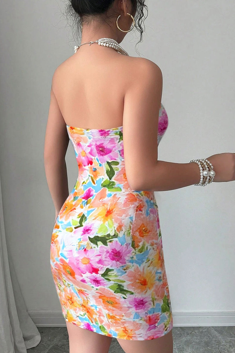 Strapless Floral Print Casual Dress