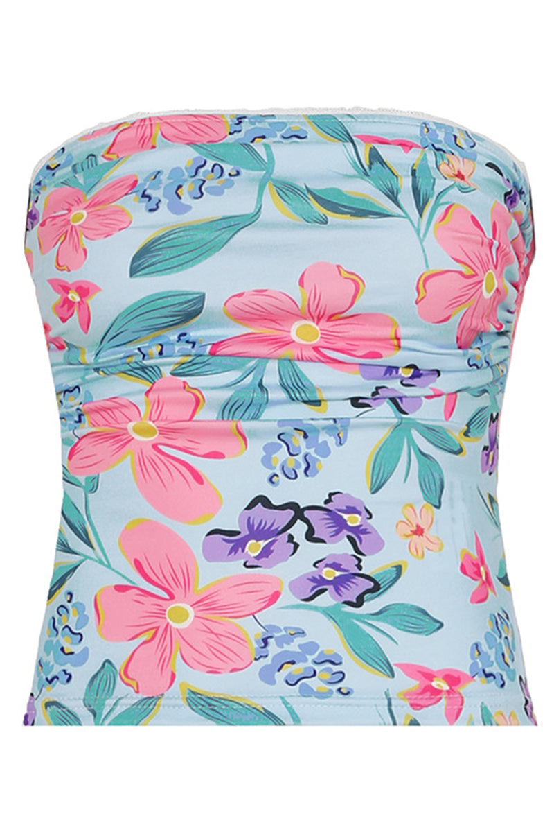 Strapless Ruched Print Tank Top