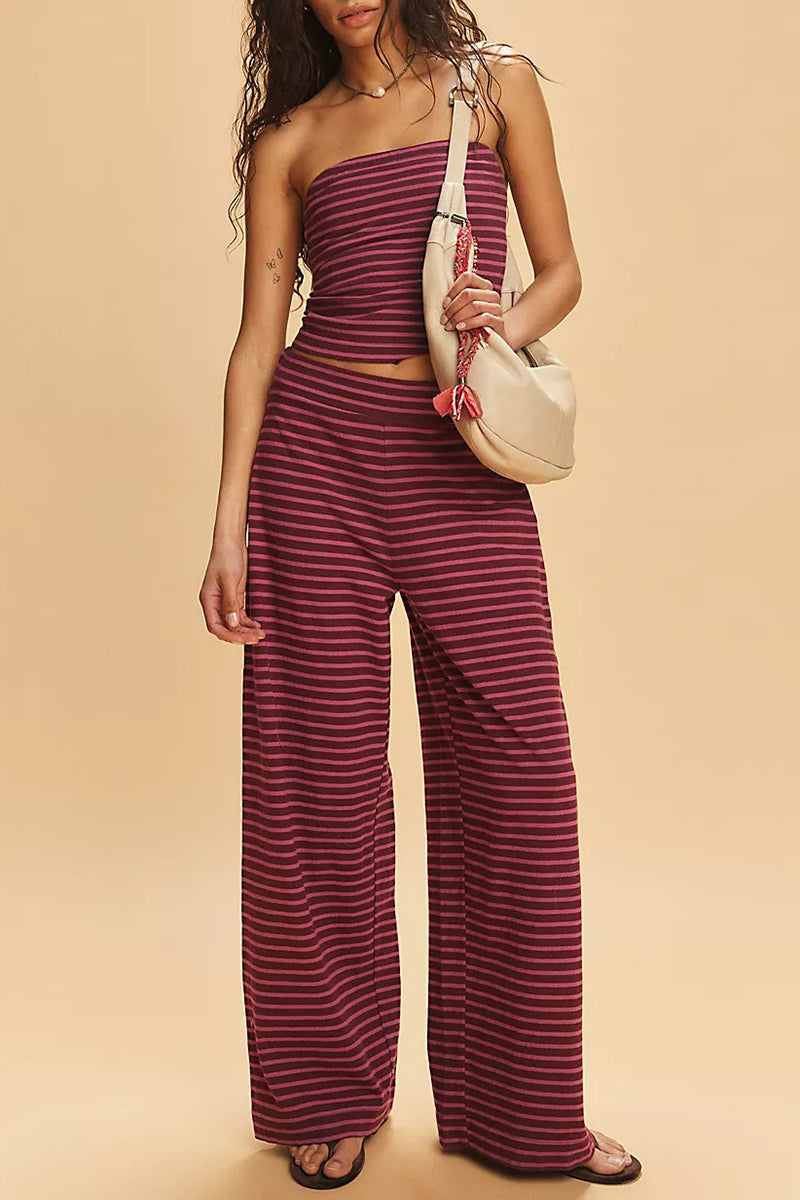 Strapless Striped Casual Top Set