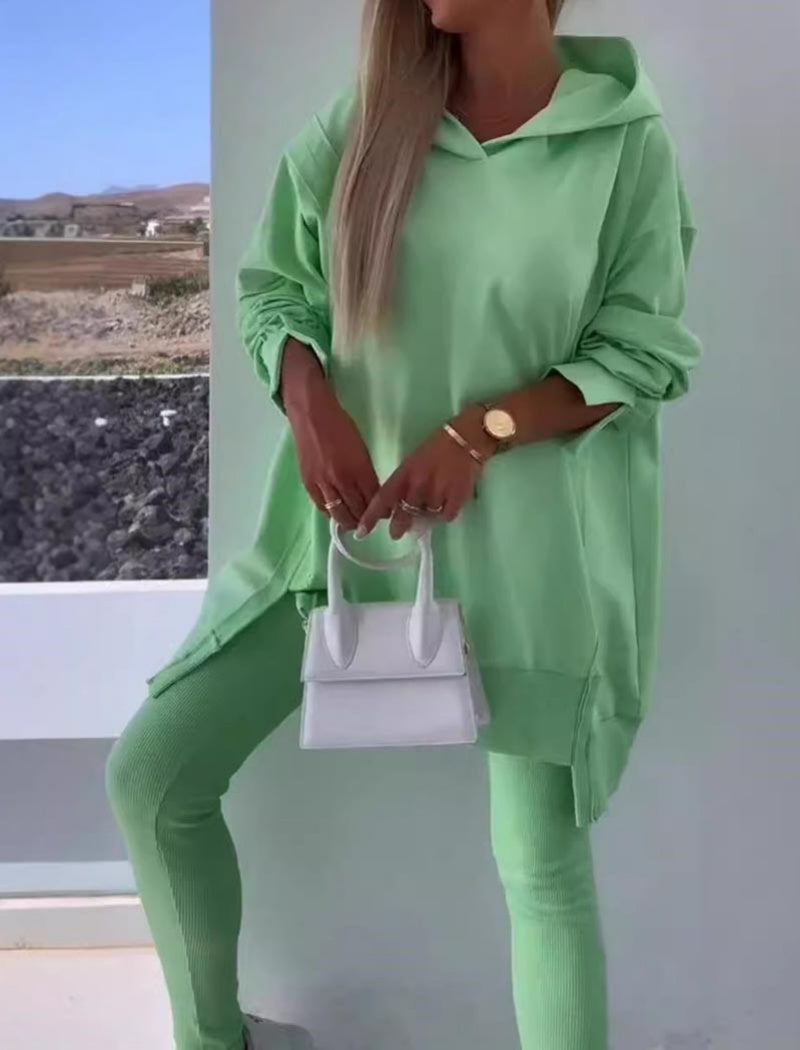 Solid Hoodie and Leggings Set