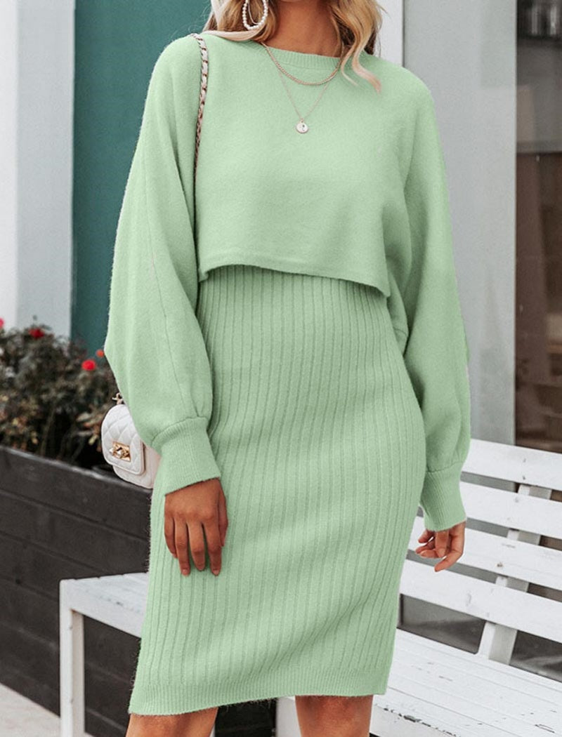 Ribbed Knit Top and Skirt Set