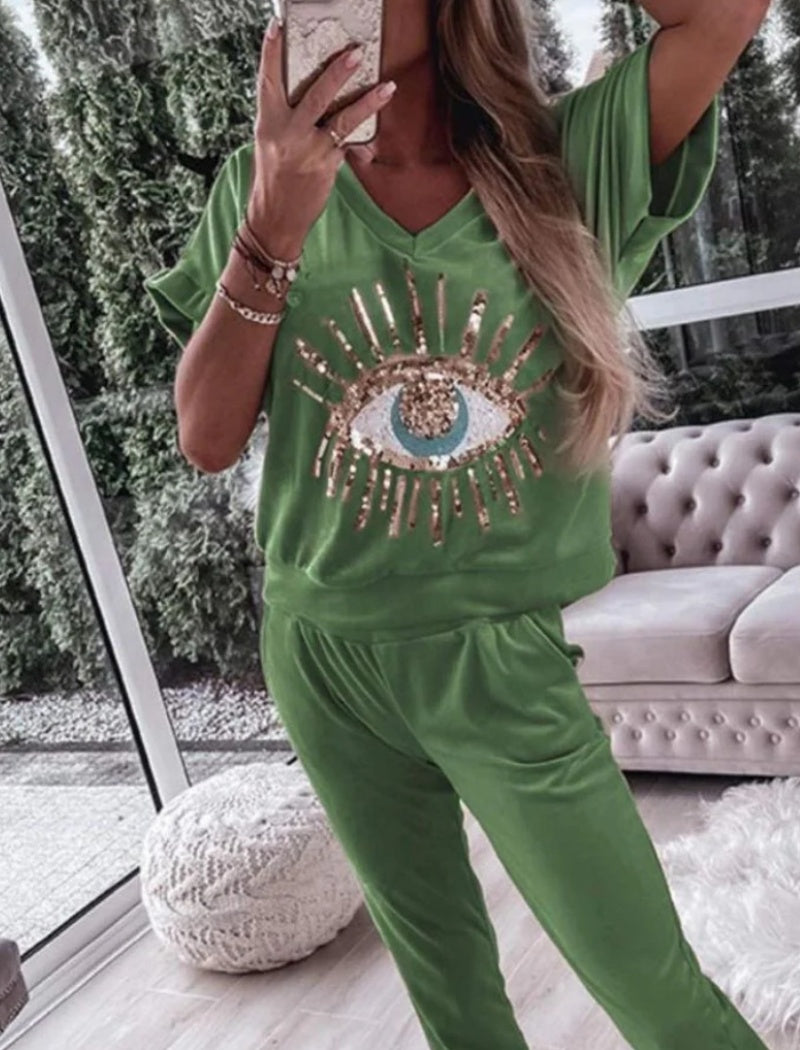 Eye Embellished Lounge Set