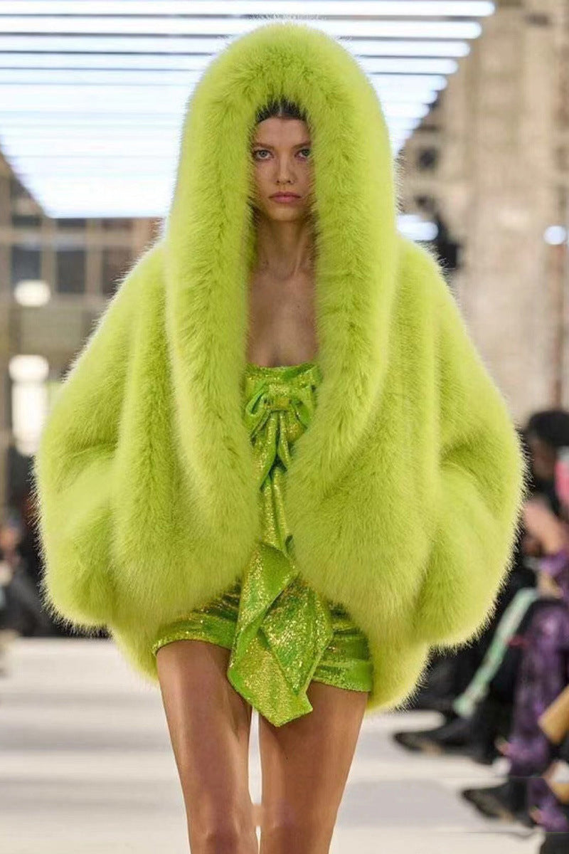 Oversized Hooded Faux Fur Coat