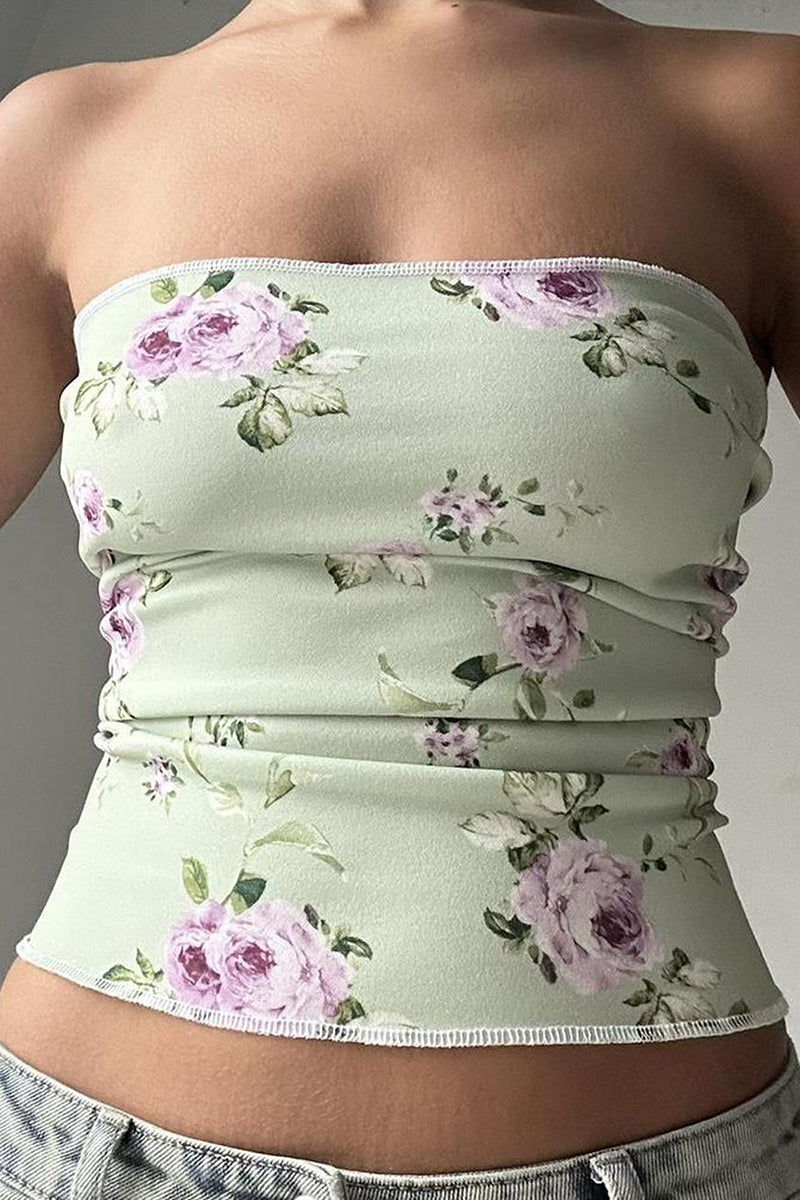 Strapless Ruched Print Tank Top