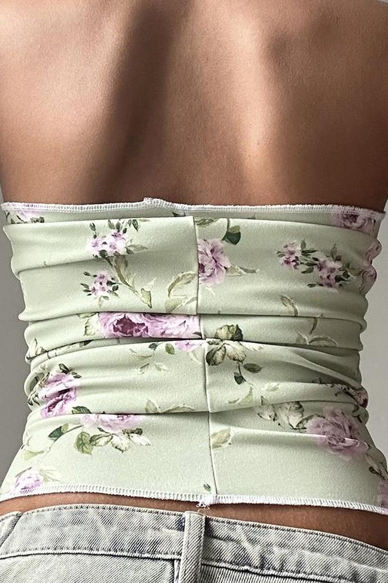 Strapless Ruched Print Tank Top