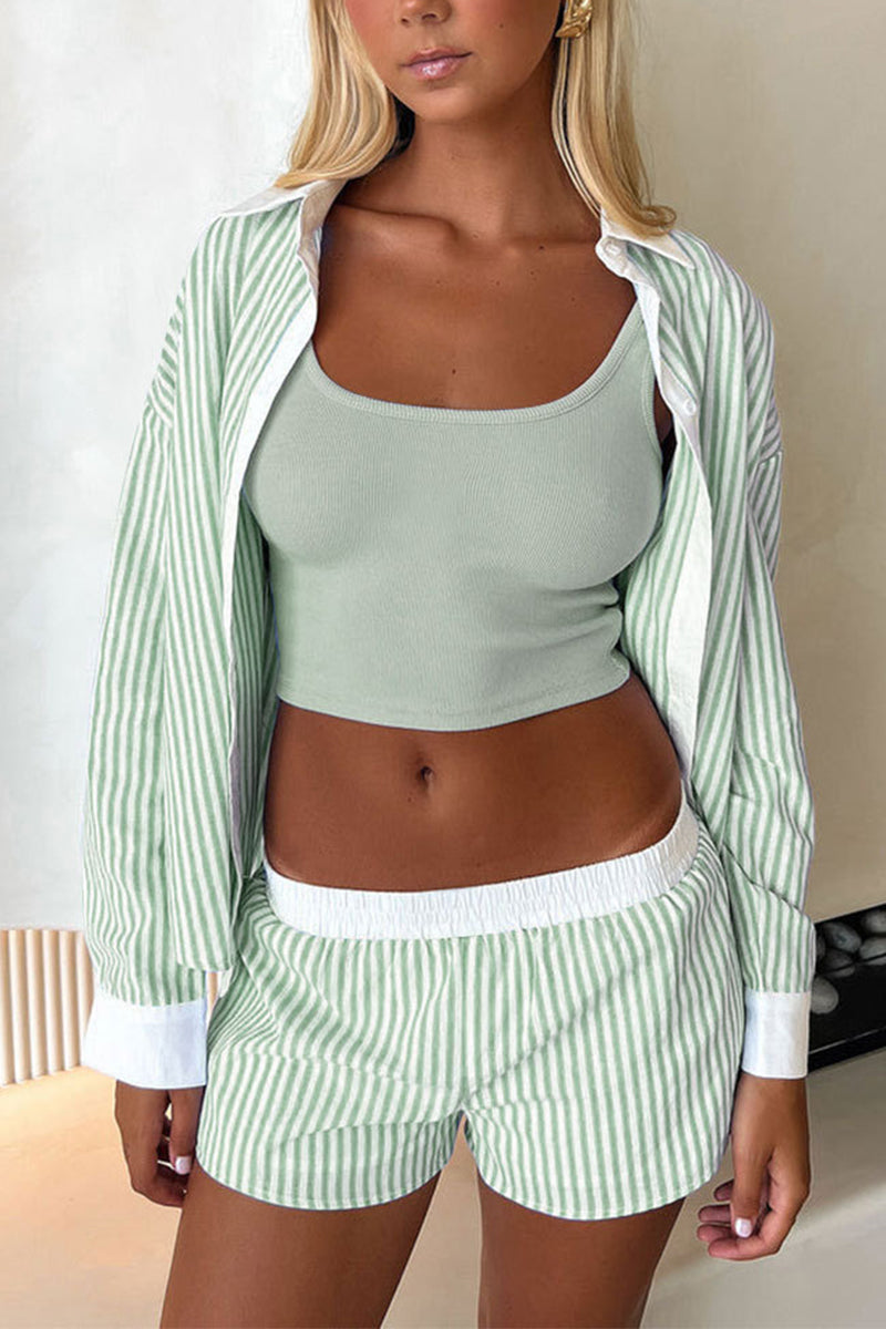 Striped Relaxed Button-Up Set
