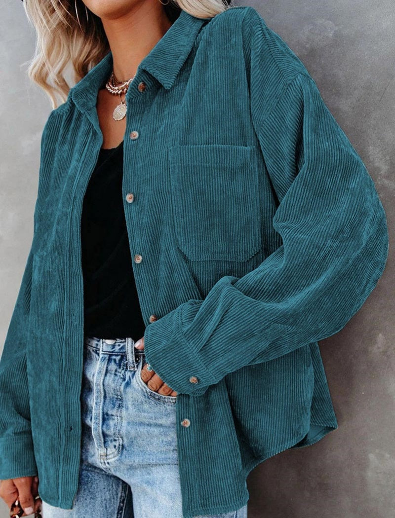 Oversized Corduroy Button-Up Shirt