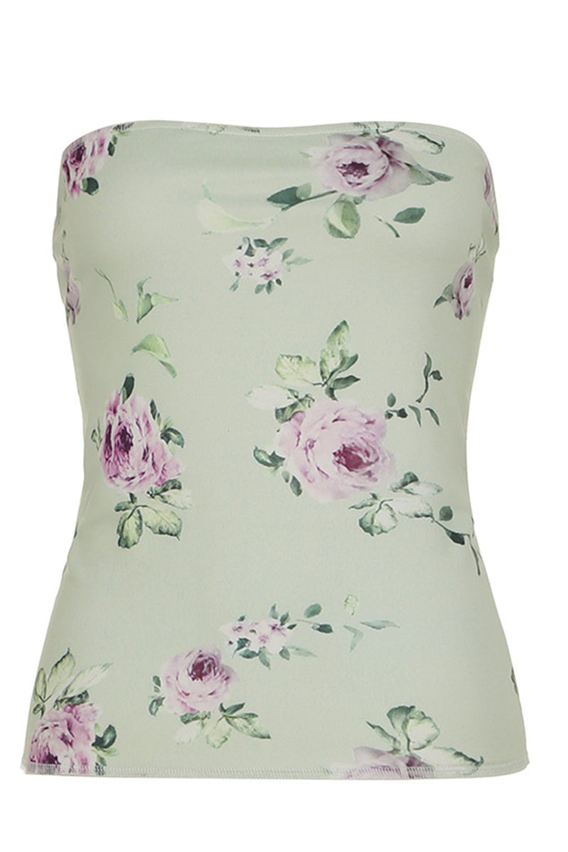 Strapless Ruched Print Tank Top