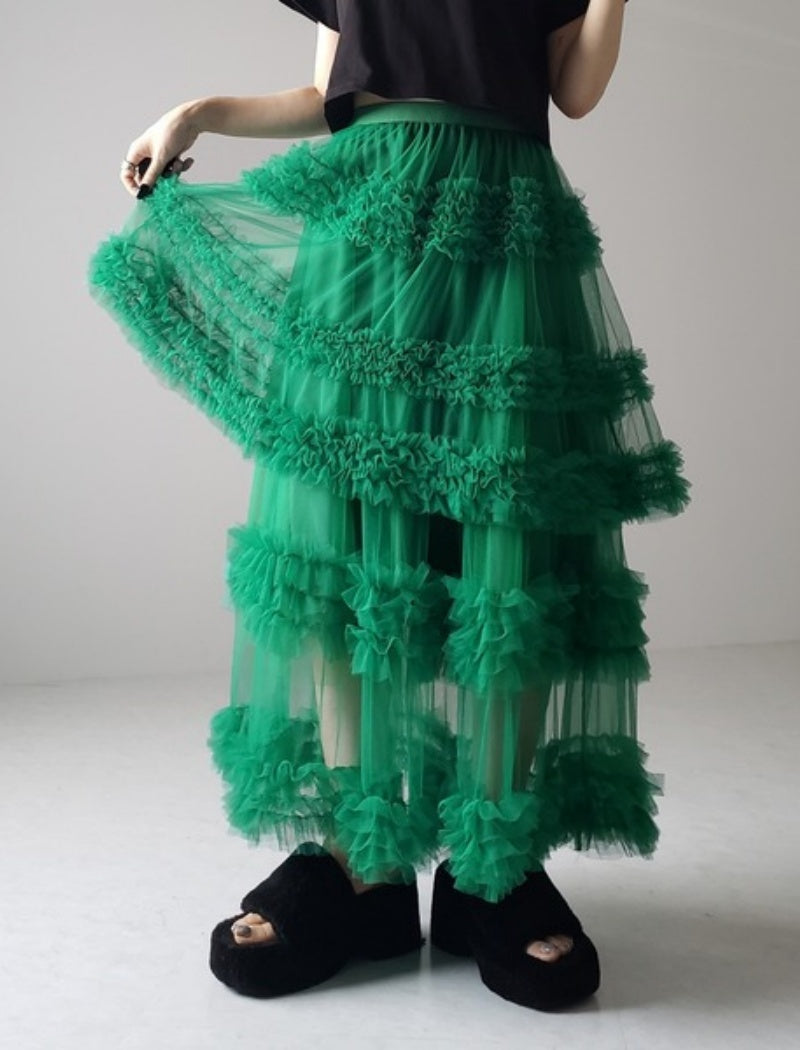 Layered Ruffle Tulle Maxi Skirt