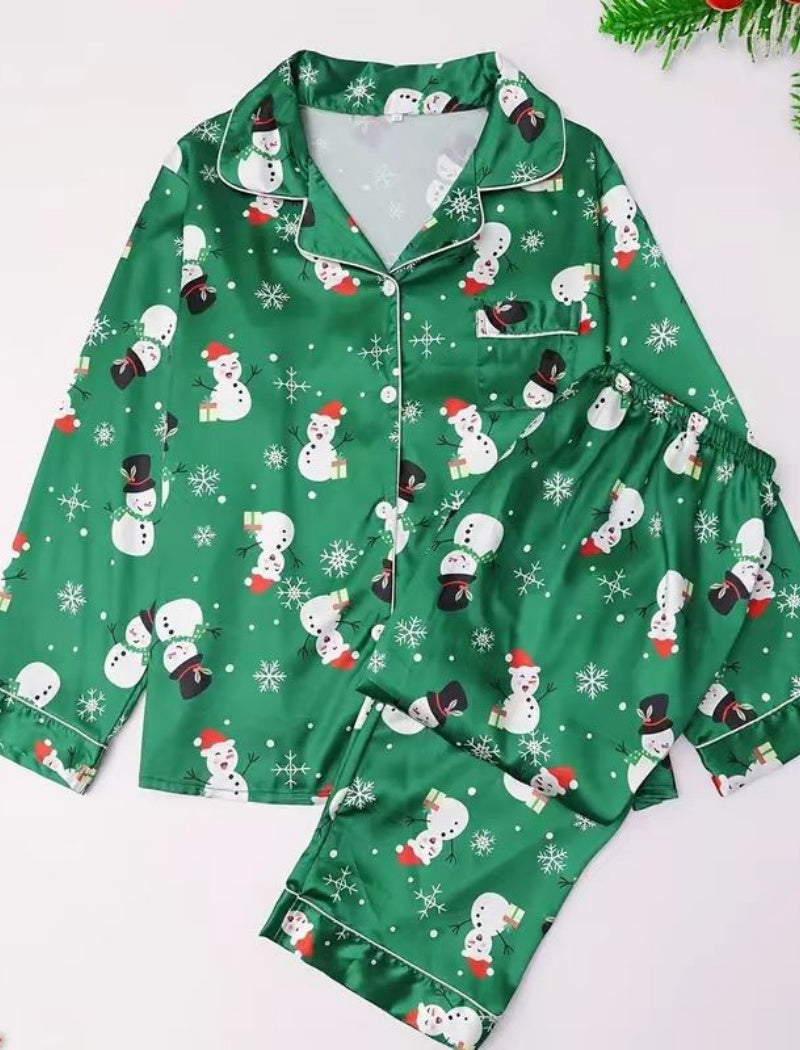 Christmas Pattern Satin Pajama Set