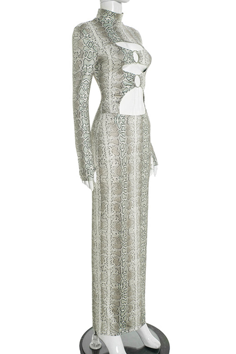 Snake Print Cut-Out Maxi Dress