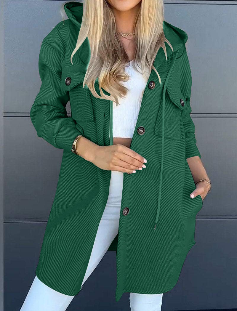 Button-Up Hooded Knit Long Coat