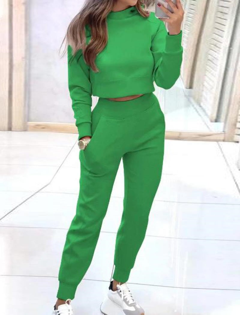 High-Neck Cropped Top and Jogger Pants Set